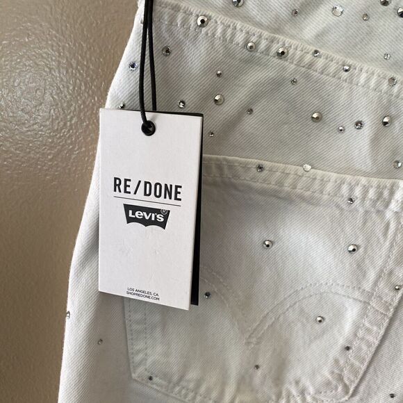 Re/done & PAM Levis White Denim Crystal Denim Wrap Mini Skirt NWT Sz 25 $495 - Picture 12 of 12